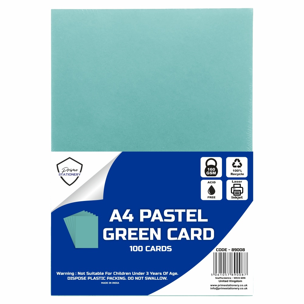 Prime A4 Pastel Green Card 160 GSM 100 Sheets